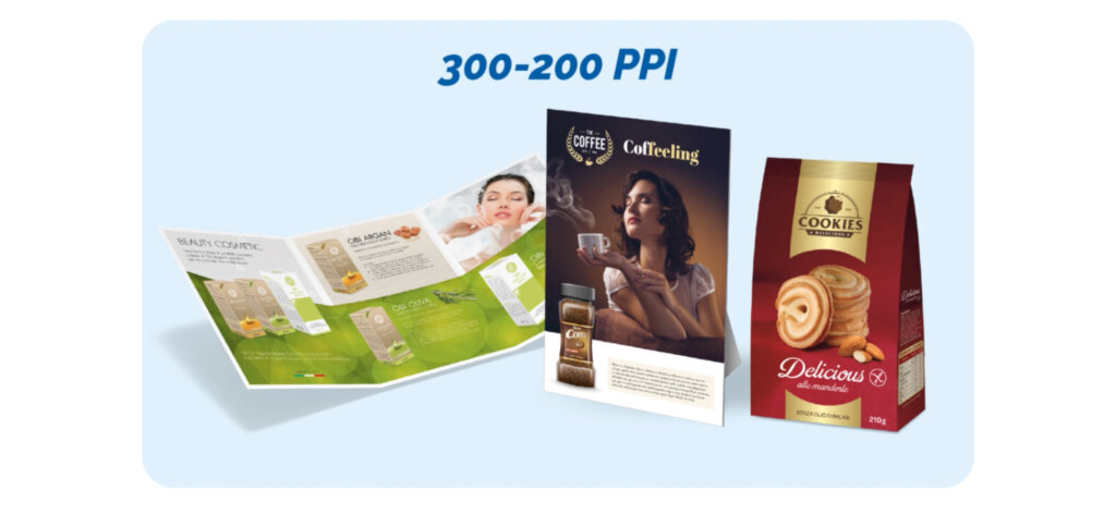 Risoluzione per volantini, depliant, brochure, cartelli da banco, packaging